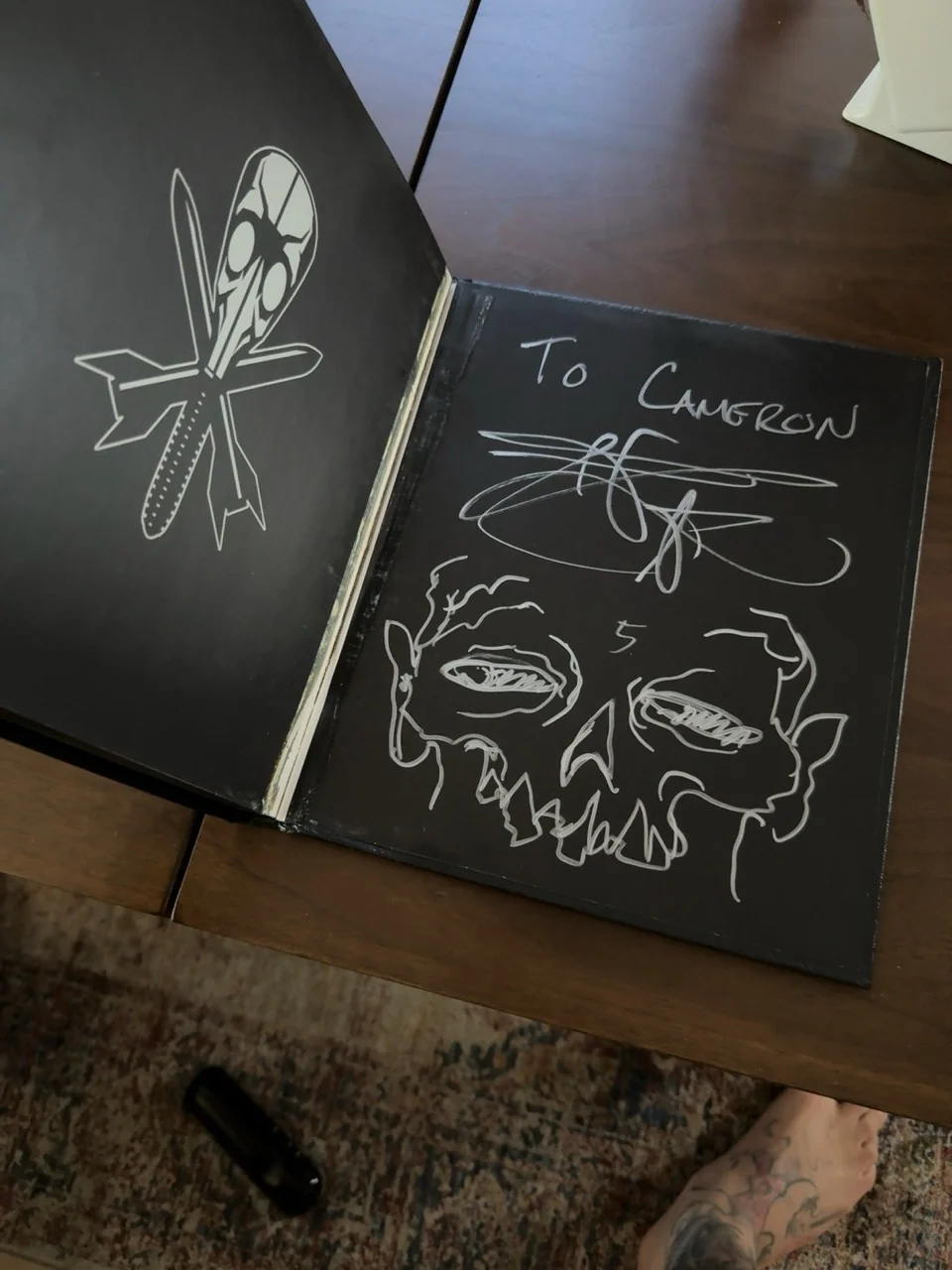 A second skull drawing and Chet Zar inscription addressed to Cameron.